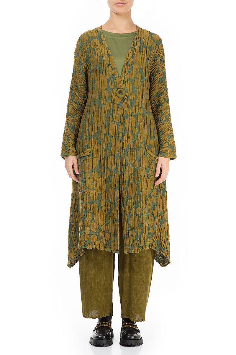 Dropped Edge Golden Olive Circle Silk Linen Jacket 1
