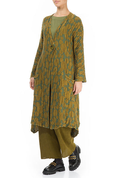 Dropped Edge Golden Olive Circle Silk Linen Jacket 3