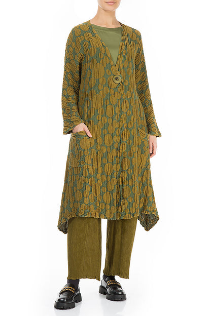 Dropped Edge Golden Olive Circle Silk Linen Jacket 4