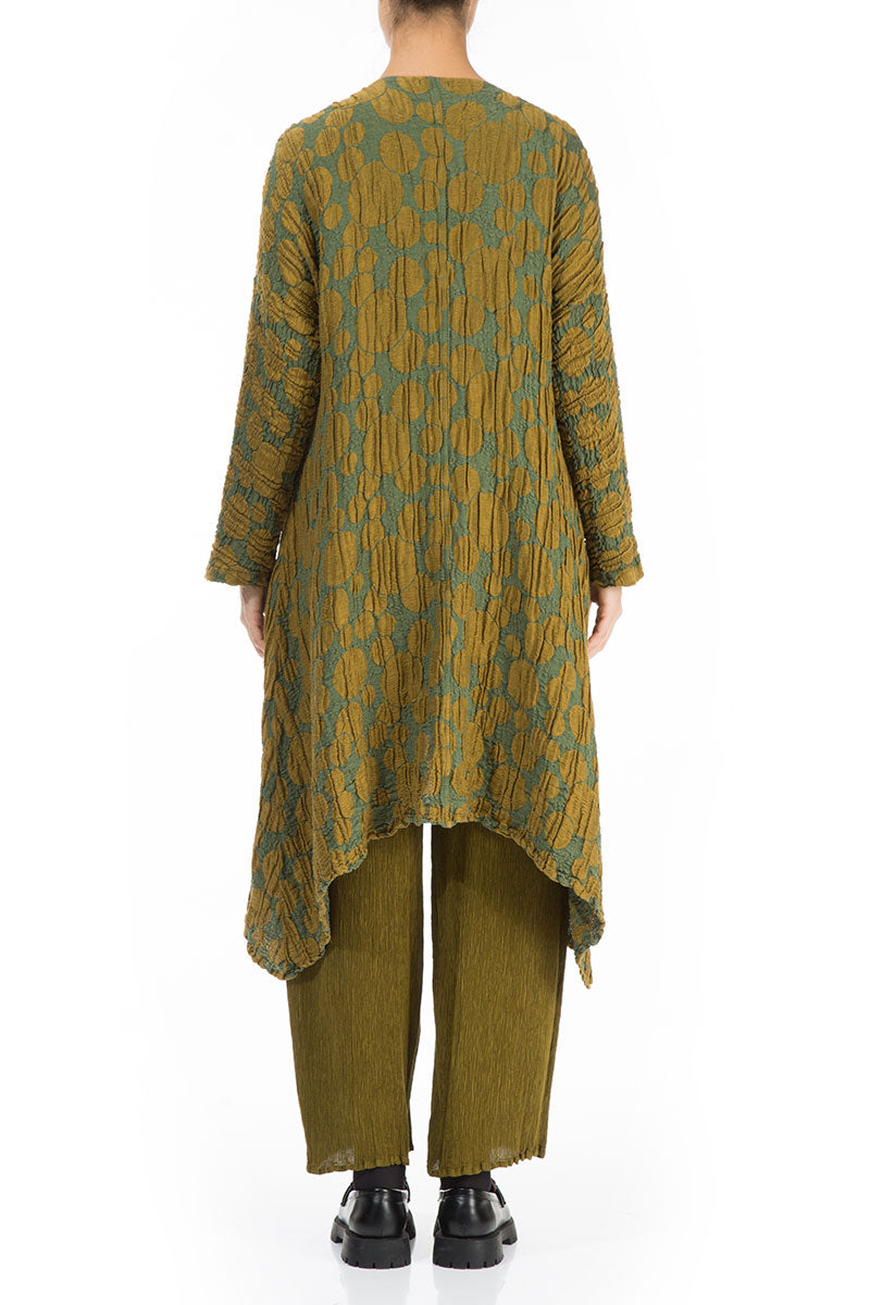 Dropped Edge Golden Olive Circle Silk Linen Jacket 2