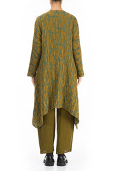 Dropped Edge Golden Olive Circle Silk Linen Jacket 2