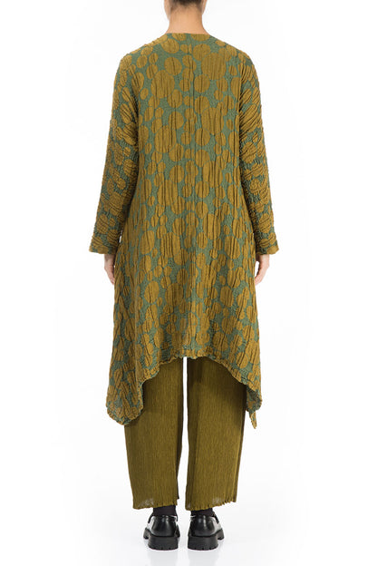 Dropped Edge Golden Olive Circle Silk Linen Jacket 2