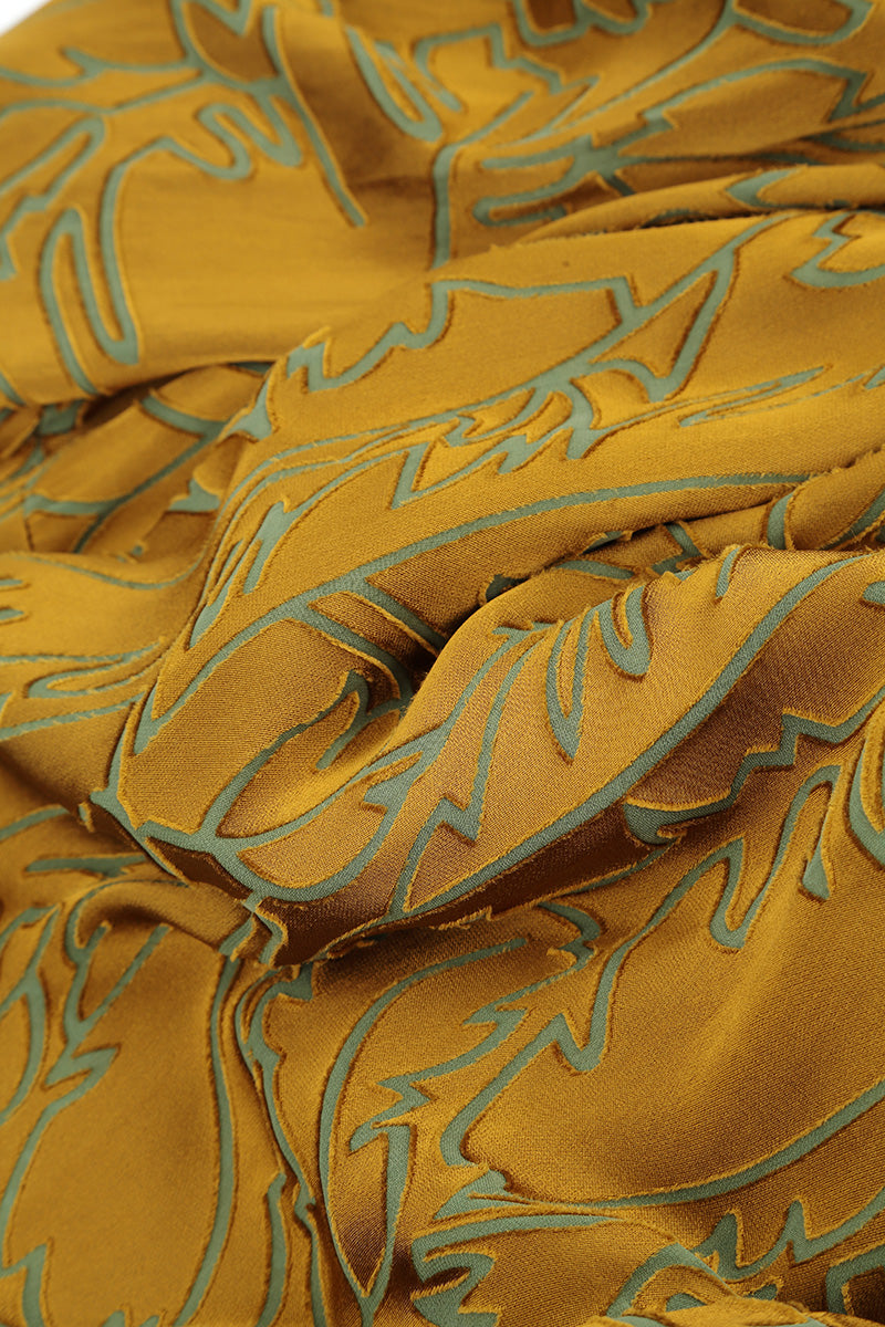 Dropped Edge Golden Olive Devoré Feather Silk Tunic 5