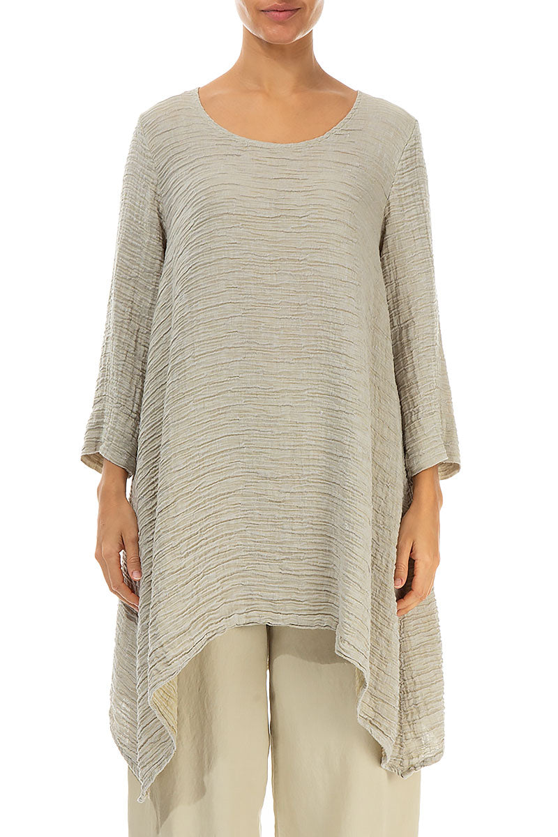 Dropped Edge Laurel Green Crinkled Silk Tunic 1