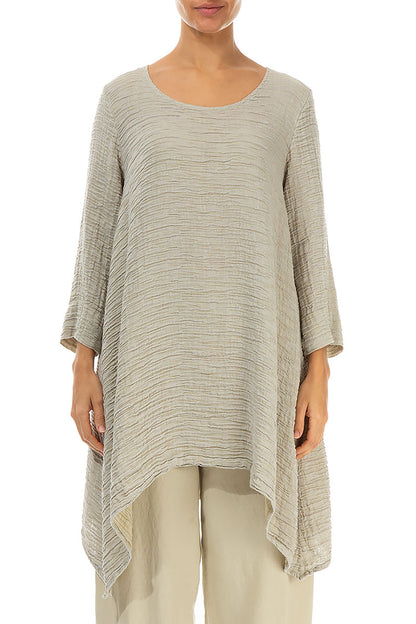 Dropped Edge Laurel Green Crinkled Silk Tunic 1
