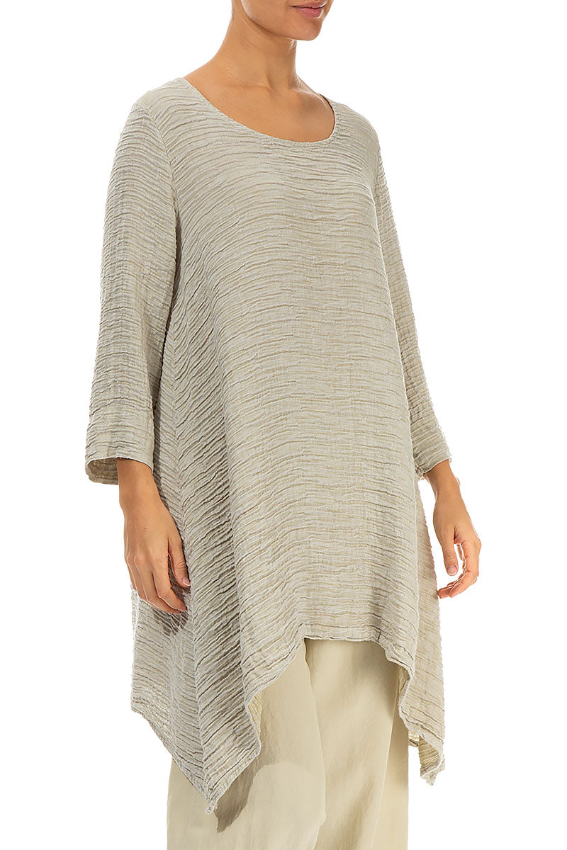 Dropped Edge Laurel Green Crinkled Silk Tunic 3