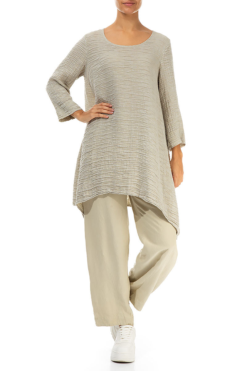 Dropped Edge Laurel Green Crinkled Silk Tunic 4