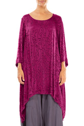 Dropped Edge Magenta Devoré Feather Silk Tunic 1