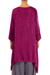 Dropped Edge Magenta Devoré Feather Silk Tunic 2