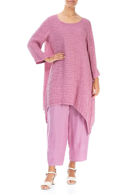 Dropped Edge Mauve Taupe Crinkled Silk Tunic 4