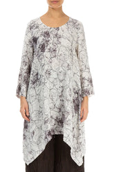 Dropped Edge Off White Marble Crinkled Silk Tunic 1