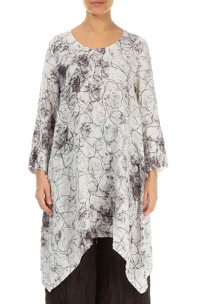 Dropped Edge Off White Marble Crinkled Silk Tunic 1