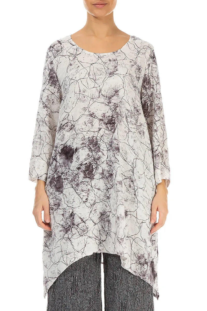 Dropped Edge Off White Marble Crinkled Silk Tunic 1
