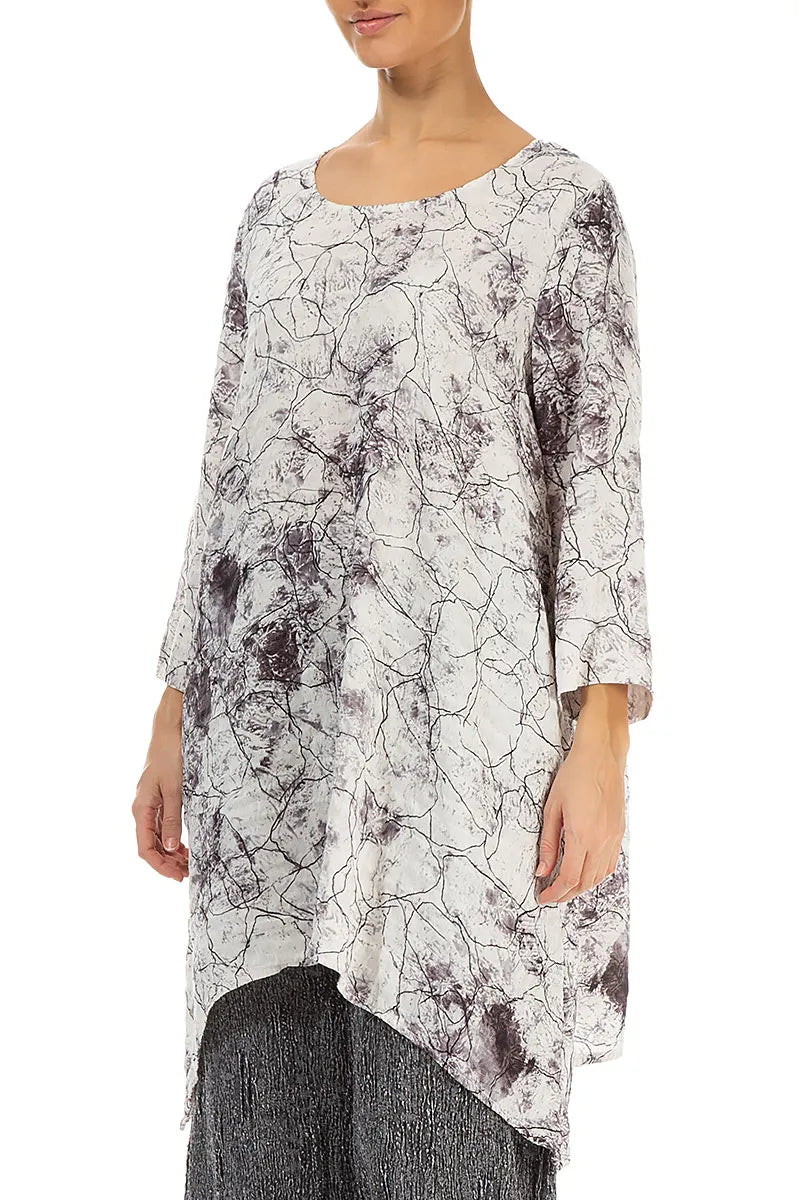 Dropped Edge Off White Marble Crinkled Silk Tunic 3
