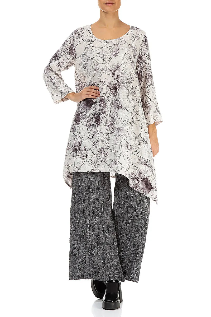Dropped Edge Off White Marble Crinkled Silk Tunic 4