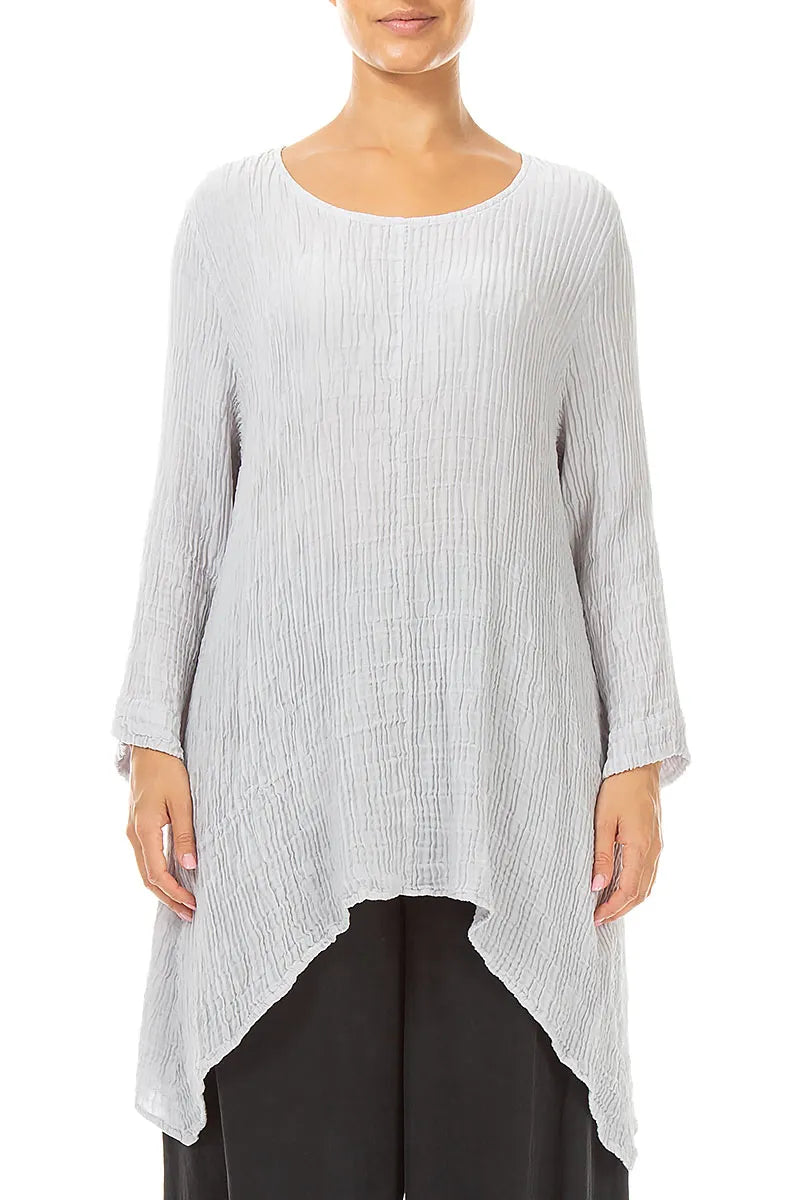 Dropped Edge Pearl Grey Plissé Silk Tunic 1