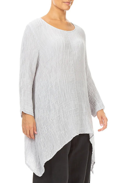 Dropped Edge Pearl Grey Plissé Silk Tunic 3