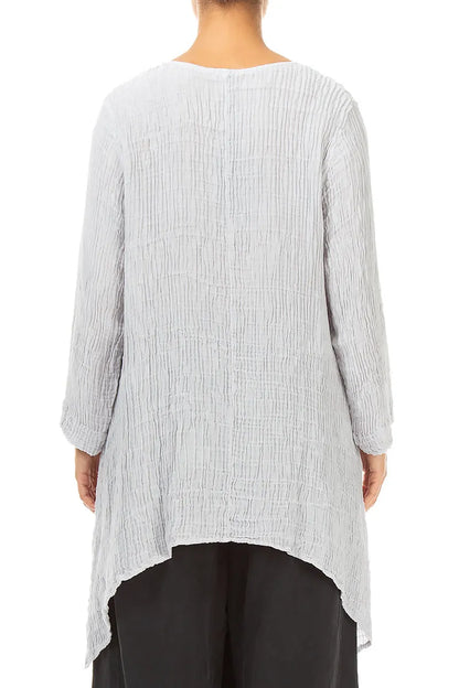 Dropped Edge Pearl Grey Plissé Silk Tunic 2
