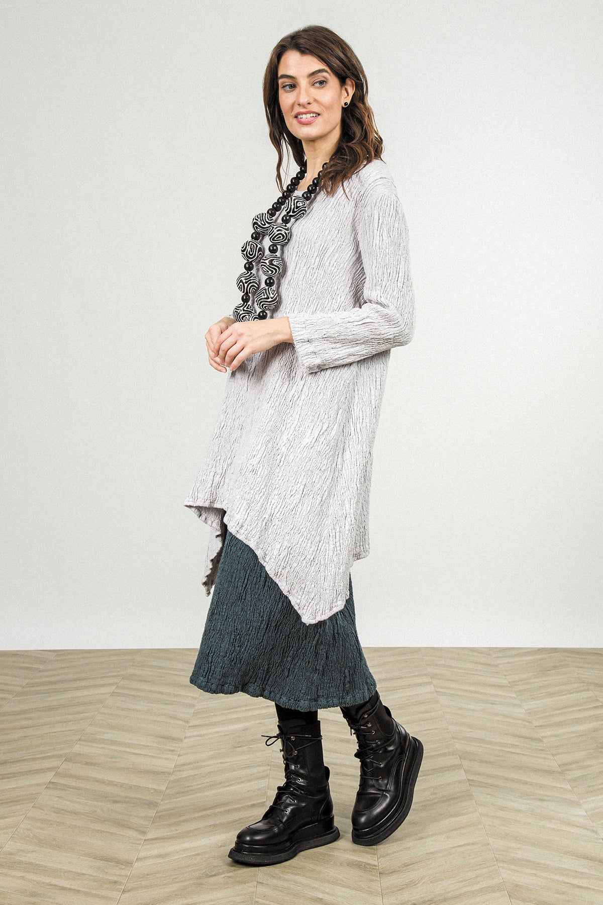 Dropped Edge Pearl Grey Textured Silk Linen Tunic 6