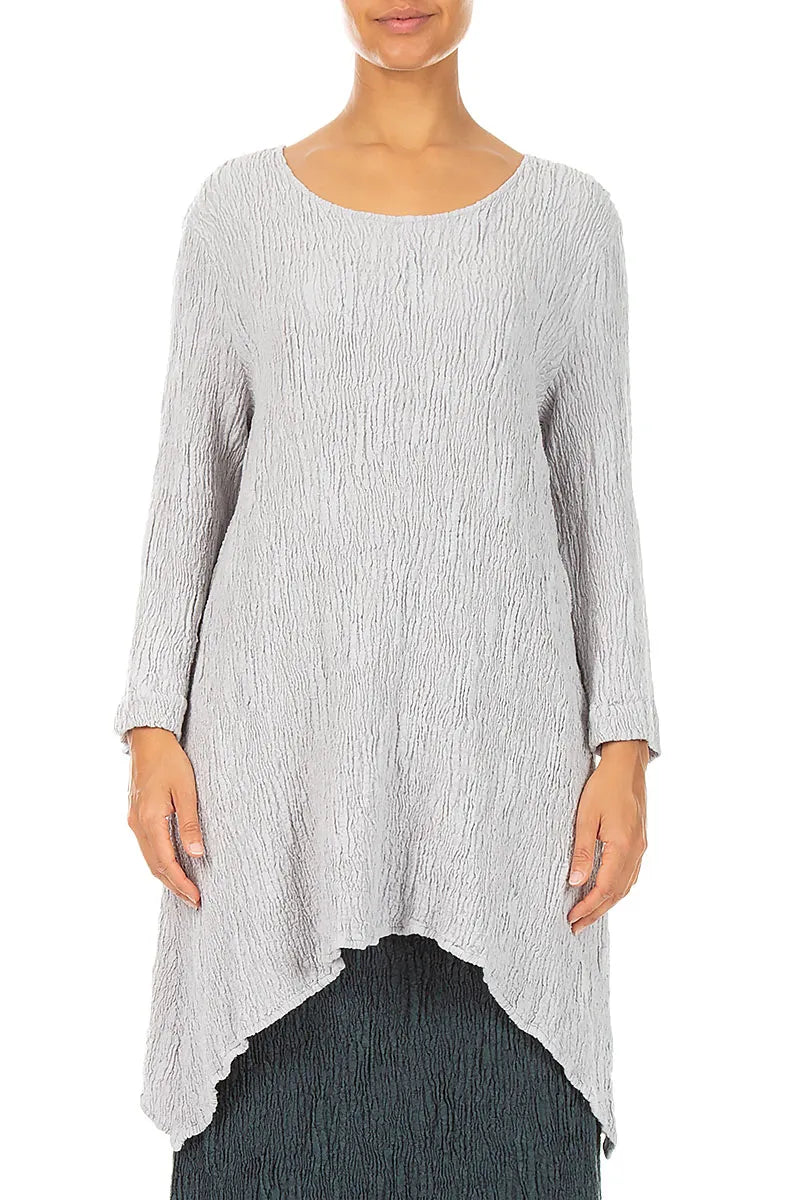 Dropped Edge Pearl Grey Textured Silk Linen Tunic 1