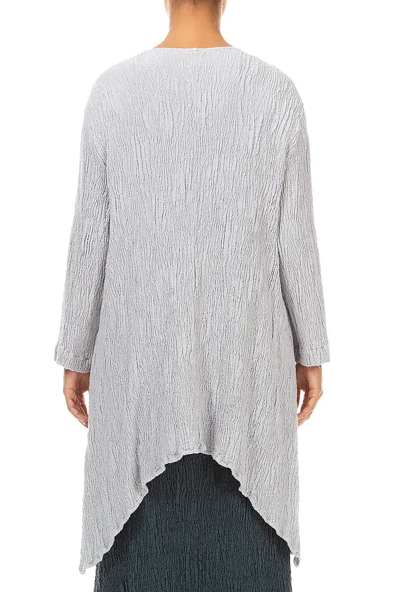 Dropped Edge Pearl Grey Textured Silk Linen Tunic 2