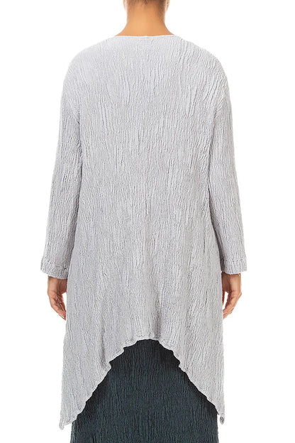 Dropped Edge Pearl Grey Textured Silk Linen Tunic 2