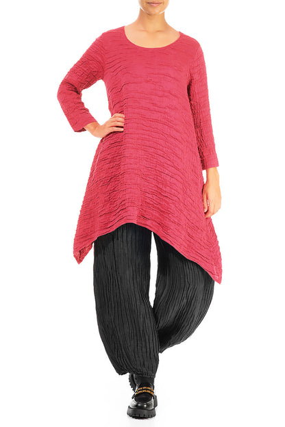 Dropped Edge Raspberry Crinkled Silk Tunic 4