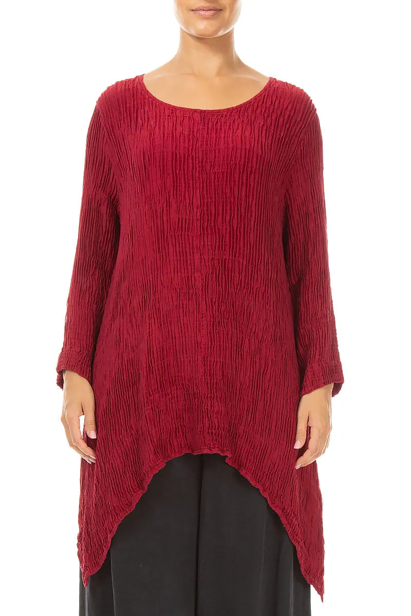 Dropped Edge Ruby Plissé Silk Tunic 1