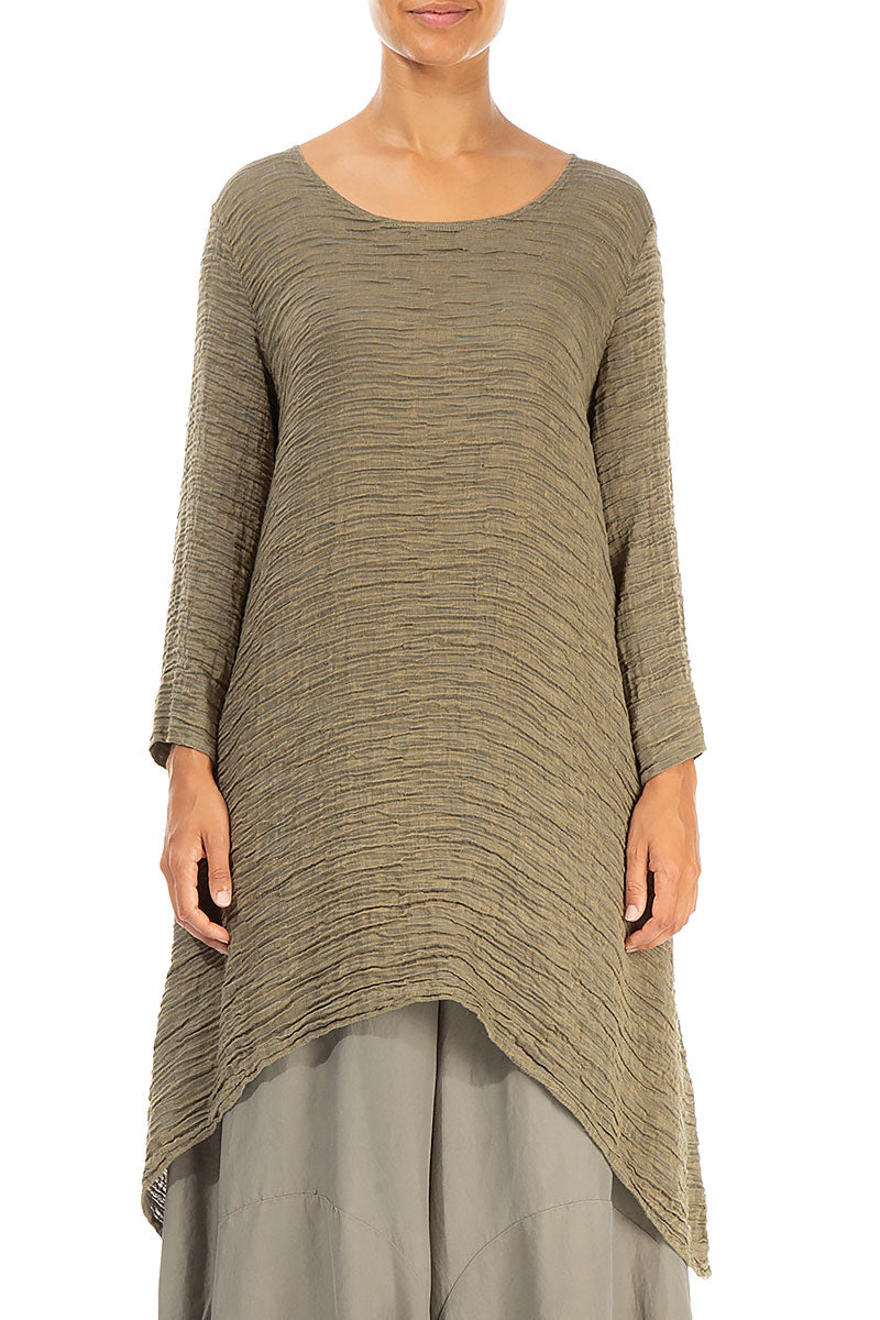 Dropped Edge Silver Sage Crinkled Silk Tunic 1