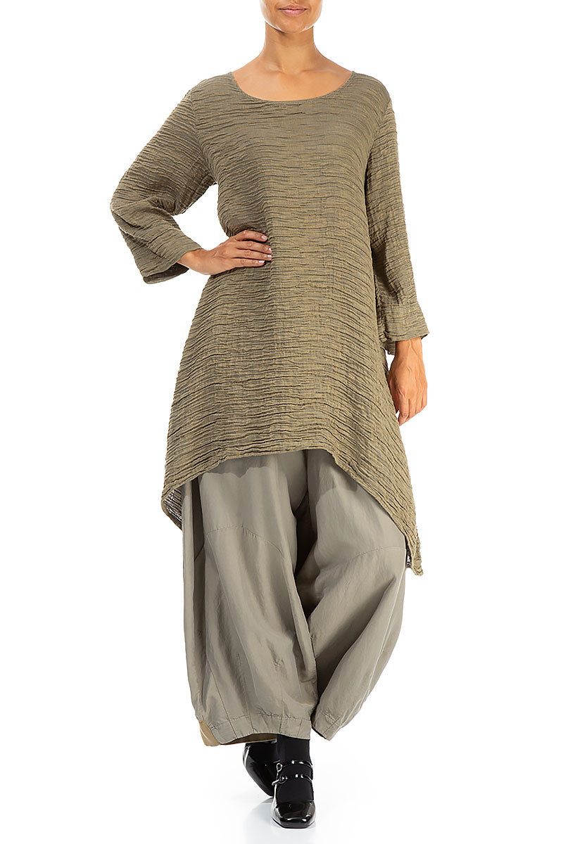 Dropped Edge Silver Sage Crinkled Silk Tunic 4