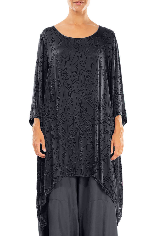 Dropped Edge Slate Devoré Feather Silk Tunic 1