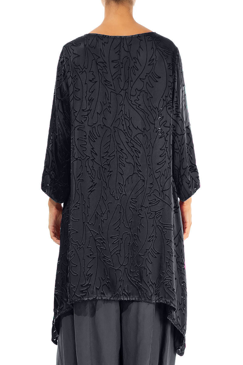Dropped Edge Slate Devoré Feather Silk Tunic 2