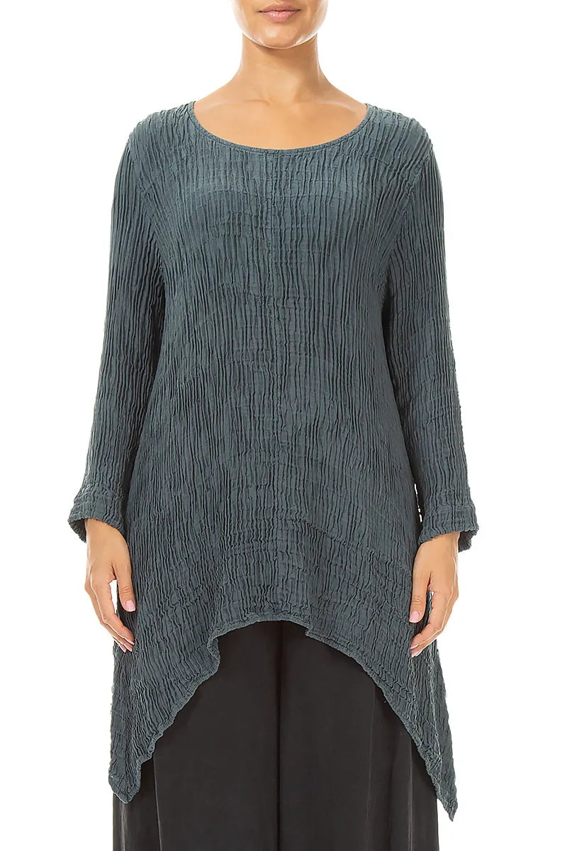 Dropped Edge Slate Plissé Silk Tunic 1