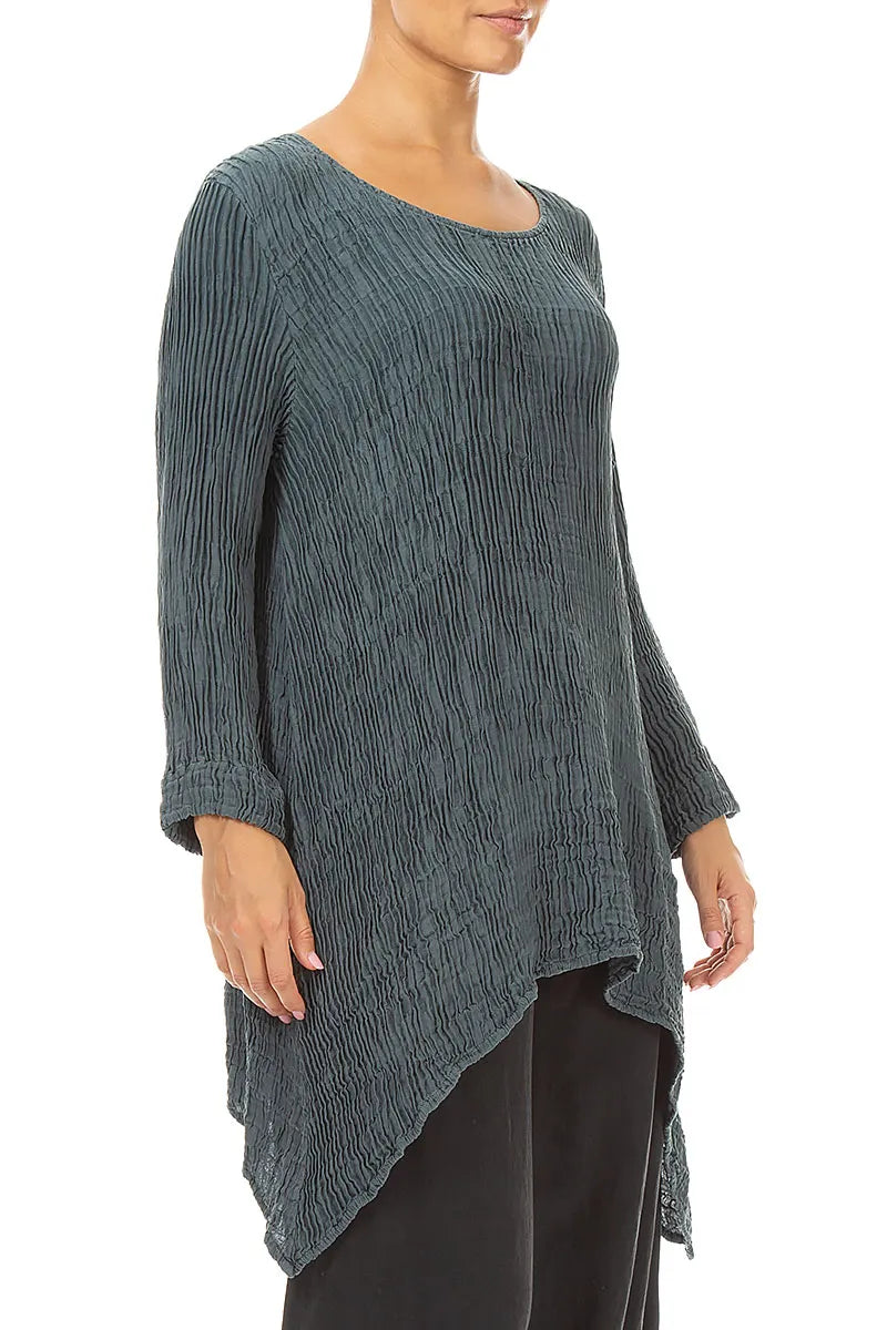 Dropped Edge Slate Plissé Silk Tunic 3
