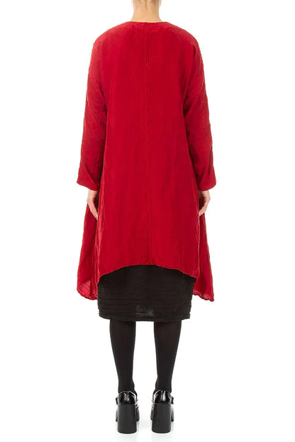 Dropped Edge Textured Cherry Red Silk Linen Jacket
