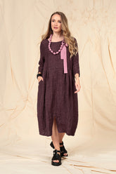 Dropped Shoulders Mauve Taupe Mélange Linen Dress 6
