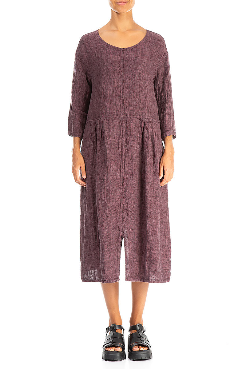 Dropped Shoulders Mauve Taupe Mélange Linen Dress 1