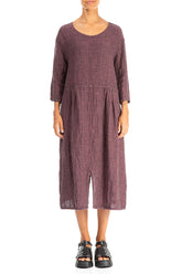 Dropped Shoulders Mauve Taupe Mélange Linen Dress 1