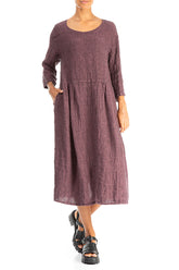 Dropped Shoulders Mauve Taupe Mélange Linen Dress 4