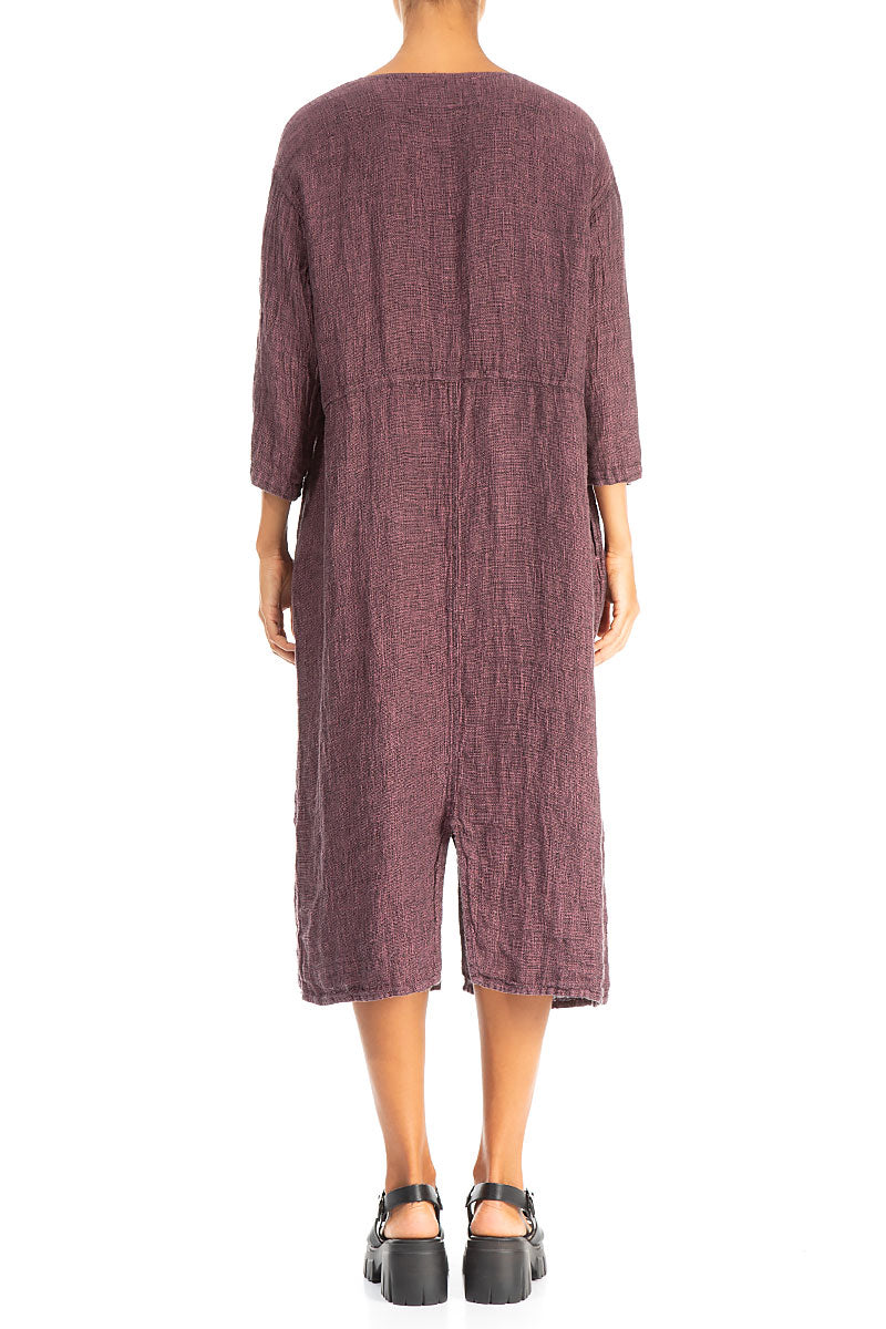 Dropped Shoulders Mauve Taupe Mélange Linen Dress 2