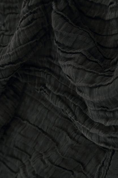 Dropped Side Crinkled Black Silk Linen Jacket 5