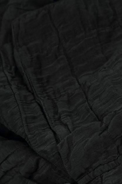 Dropped Sides Black Crinkled Silk Linen Blouse