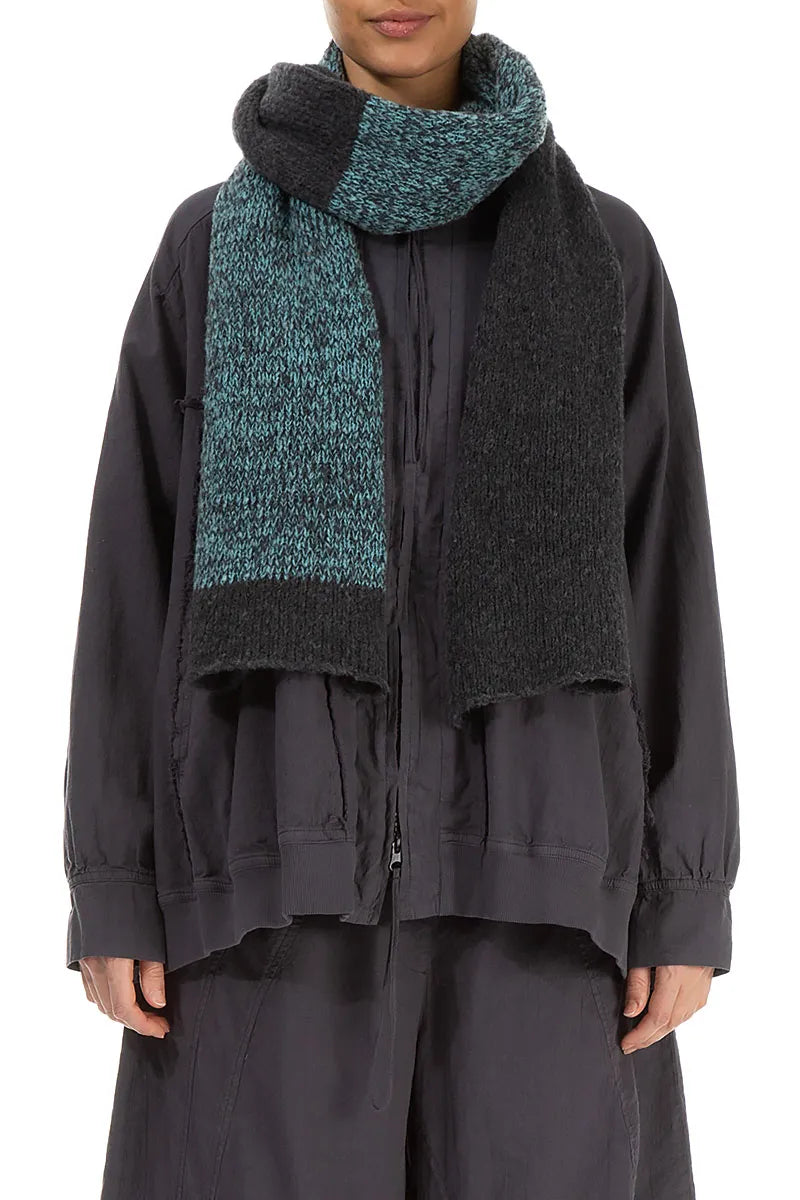 Dual Dark Grey &amp; Mélange Teal Wool Scarf 1