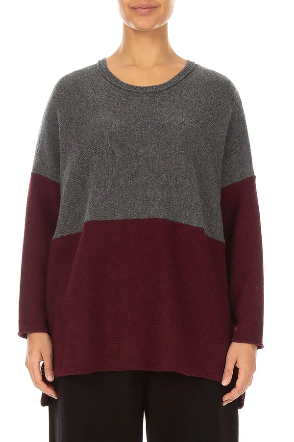 Dual Grey & Deep Red Merino Wool Sweater 1