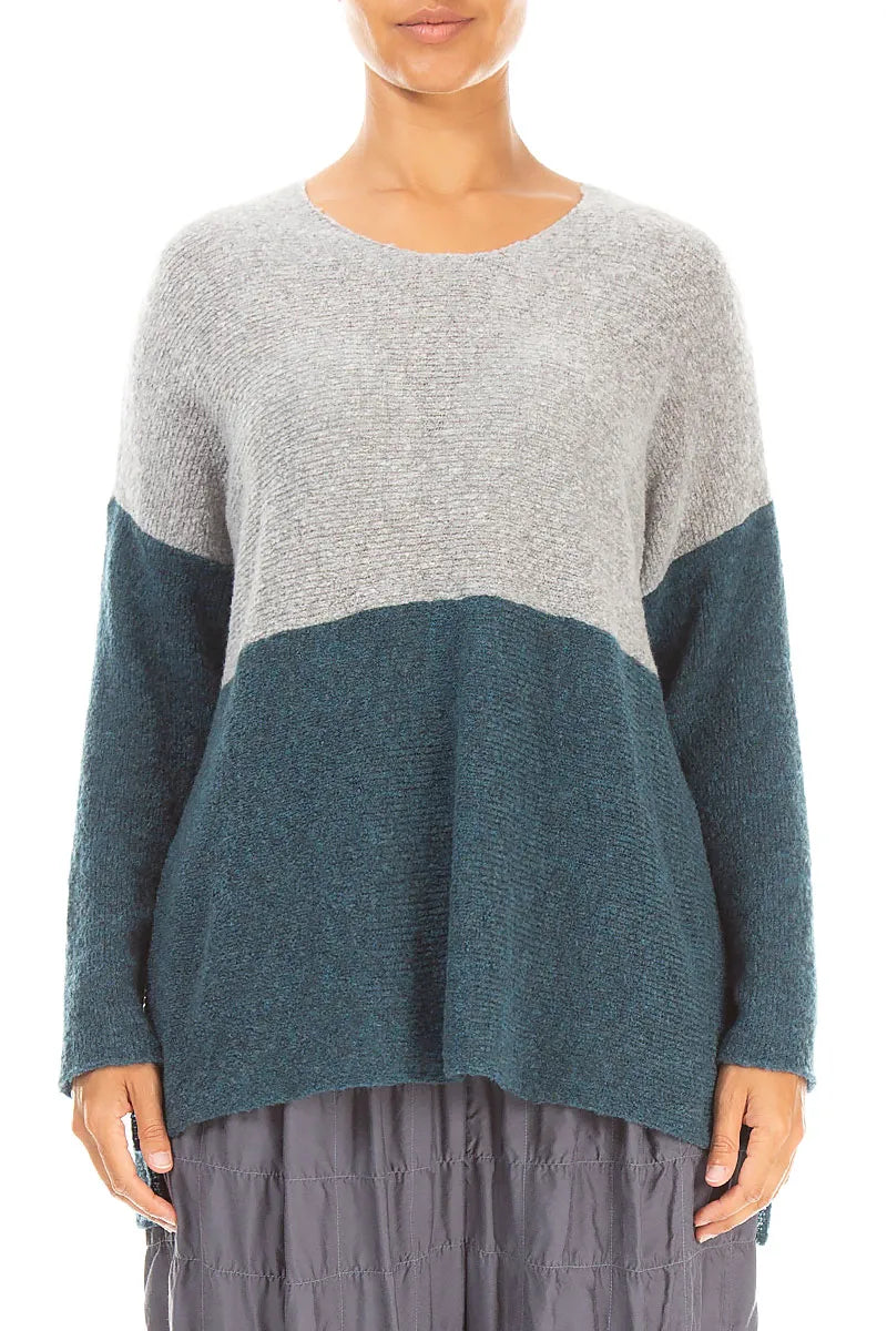 Dual Light Grey &amp; Teal Wool Sweater