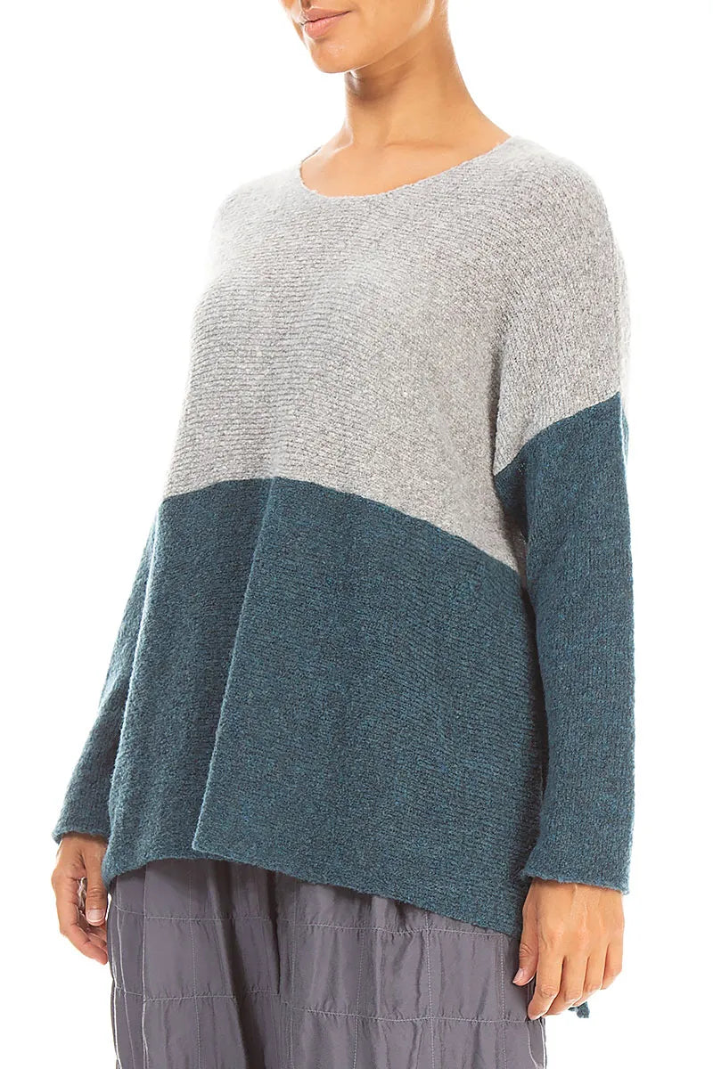 Dual Light Grey &amp; Teal Wool Sweater 3