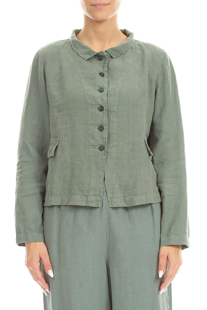Elegant Buttoned Sage Linen Jacket 1