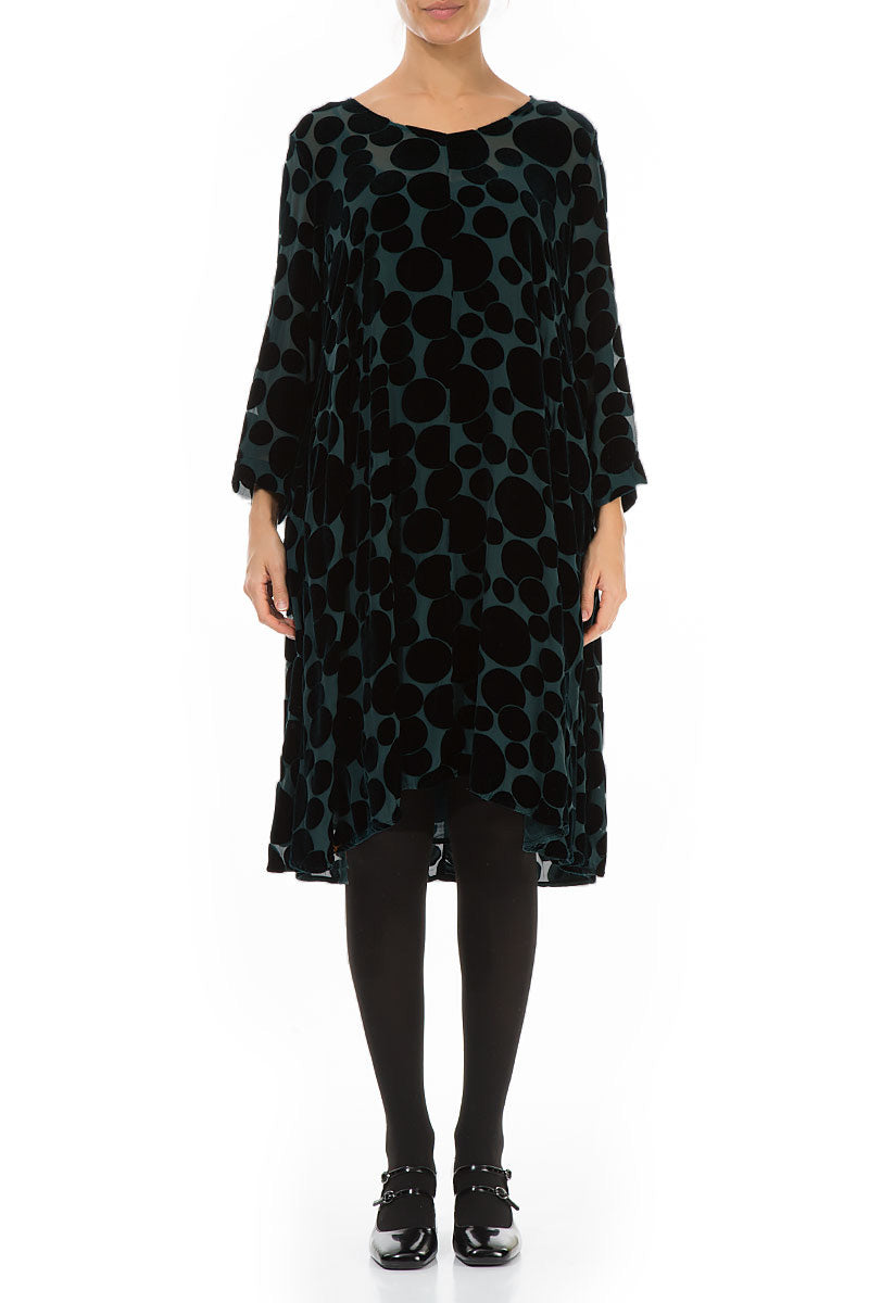 Elegantes Devoré-Blasen-Pfauen-Seidensamtkleid