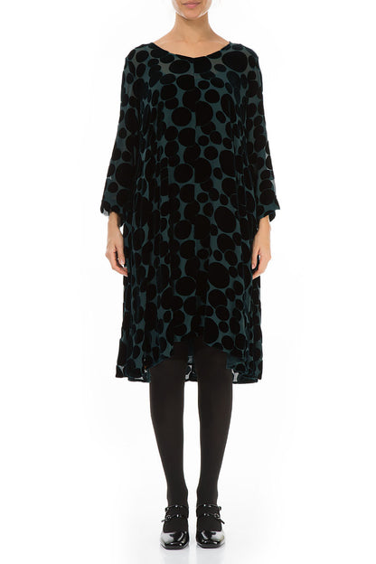 Elegantes Devoré-Blasen-Pfauen-Seidensamtkleid