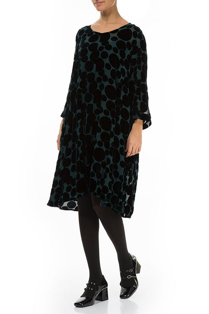 Elegantes Devoré-Blasen-Pfauen-Seidensamtkleid